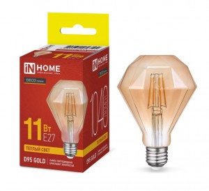 ASD/InHome лампа св/д Deco D95 E27 11W(1040lm) 3000К 2К 133x95 филамент (нитевидная) золотист 6104