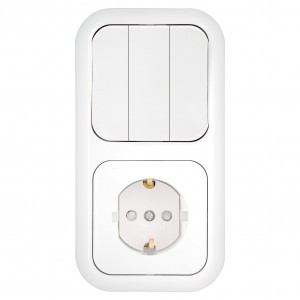 Bylectrica Гармония блок (роз. 16А + 3 кл. выкл. 10А) СУ, белый (земля, шторк. корп. ABS) 3В-РЦ-667