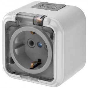 Bylectrica ПРАЛЕСКА АКВА роз. ОУ 1 мест. 16А земля, прозр. крышка серый, IP54 (РА16-297 (02))