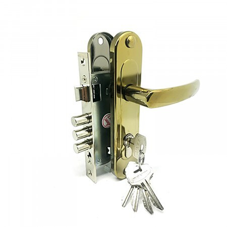 Замок врез ЗВ7-60.1-02 Зенит (золото, м/о-61,5мм, 5кл.) с ручками   \15