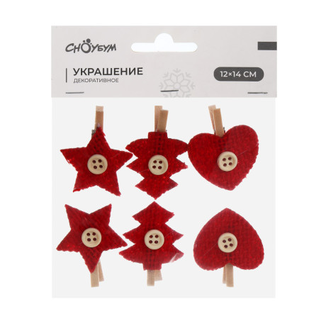 СНОУ БУМ Сувенир Украшение декоративное, прищепки 12х14см, дерево, 2 вида