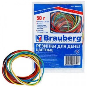 Резинки д/денег 50г, 90шт BRAUBERG (натур. каучук!) цветные, 440035