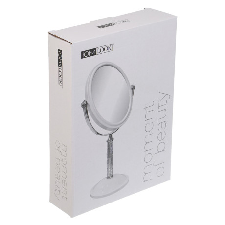 ЮНИLOOK Кристал Зеркало настольное на подставке, пластик, стекло, высота 30см, 16х13см, белый