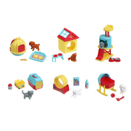 ИГРОЛЕНД Питомец с акс., 4 пр., PVC, ABS, 6,5х6,5х11см, 6 видов
