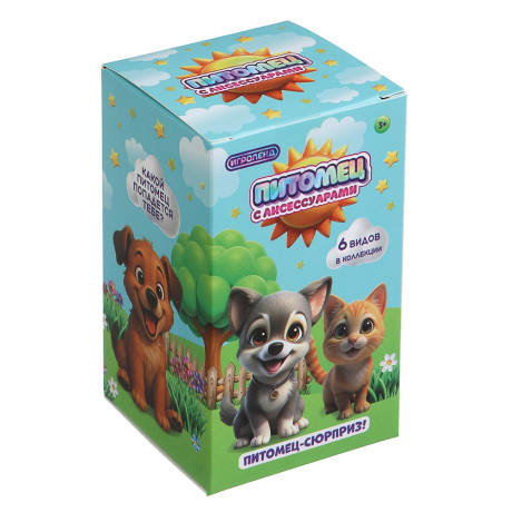 ИГРОЛЕНД Питомец с акс., 4 пр., PVC, ABS, 6,5х6,5х11см, 6 видов