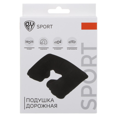 Подушка дорожная надувная тм BY SPORT, 38x25см, ПВХ, черная