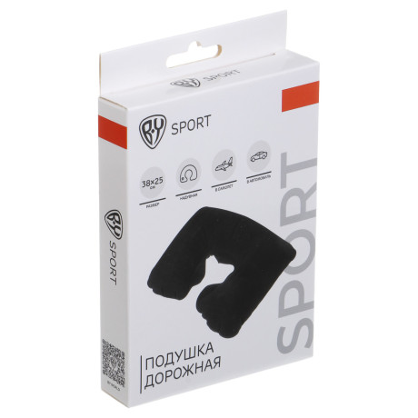 Подушка дорожная надувная тм BY SPORT, 38x25см, ПВХ, черная