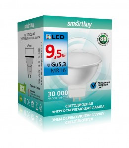 Smartbuy MR16 GU5.3 220V 9,5W(760lm) 6000K 6K 47x45 пластик SBL-GU5_3-9_5-60K