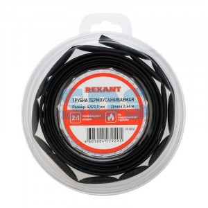 REXANT Трубка термоусадка ТУТ 4/2 мм черная, l ролика=2.44м (8ft) BL 29-0016