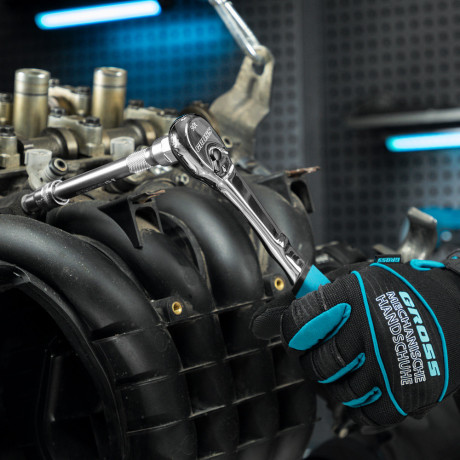 Ключ-трещотка 3/8", CrV, 90 зубьев, усиленный, хром Gross