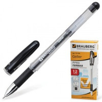 Ручка гелевая BRAUBERG "Geller",0,5мм, черная, корпус прозр, игольчат. пишущ. узел, рез.держ, 141180