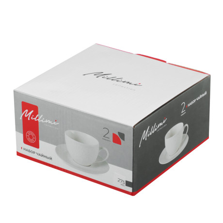 Набор чайный 2 пр., 275мл, MILLIMI, Узоры белые, фарфор