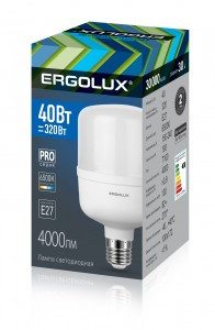 Ergolux высокомощ. E27 40W(4000lm 270°) 6500K 6K матовая 100x172 серия PRO LED-HW-40W-E27-6K