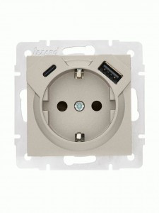 Lezard VESNA мех. роз. земля СУ 1 мест. 16А+Type-C+USB 2.1А титан (корпус ABS) 742-3788-181TC