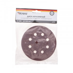 Диск абразивный на ворс, основе, на липуч, перф, P180, 125мм, 10 шт. KRANZ (цена за уп) KR-91-1169