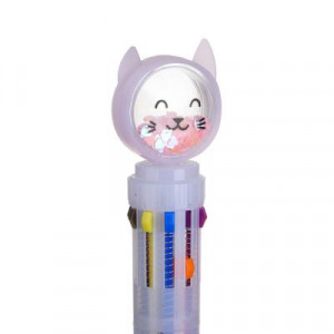 Ручка шариковая 10-цветная, наконечник с бусинами в форме котика, 0,7мм, 2 цвета, пластик