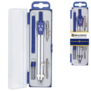 Готовальня BRAUBERG "Student Oxford", 5предм.: циркуль 140 мм, 2 вставки, держатель, грифель, 210337
