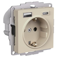 Systeme Electric AtlasDesign мех. роз. СУ 1 мест. 16А + 2хUSB A+C, 5В/2,4А/3,0А, 2х5В/1,5А ПЕСОЧНЫЙ