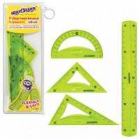 Набор чертежный средний гибкий ЮНЛАНДИЯ &quot;FLEX&quot; (линейка 20 см, 2 треугольника, транспортир), пенал,