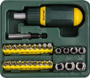 Набор KRAFTOOL Отвертка реверсивная с битами и торцевыми головками, 29 предметов