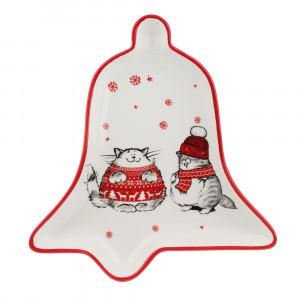 MILLIMI Новогодние коты Блюдо в форме колокольчика, 20,5х19,5х2,5см, керамика
