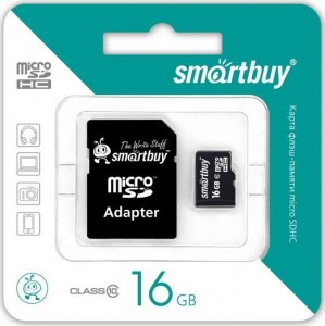 Флеш-карта (памяти) MicroSDHC 16GB Class10 SmartBuy адаптер