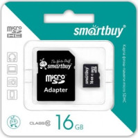 Флеш-карта (памяти) MicroSDHC 16GB Class10 SmartBuy адаптер