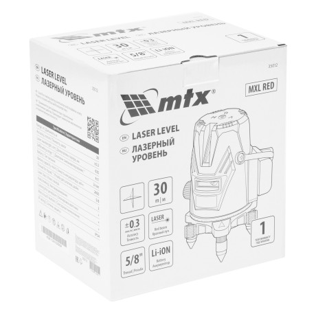 Лазерный уровень MXL RED, 30 м, красный луч, акк. Li 2400 mAh, сумка, резьба 5/8" MTX