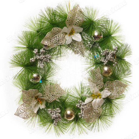 Венок новогодний Т038-2 40см серебр.цветы,ягоды,шар х24