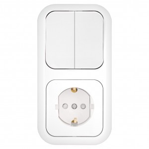 Bylectrica Гармония блок (роз. 16А + 2 кл. выкл. 10А) СУ, белый (земля, шторк. корп. ABS) 2В-РЦ-555