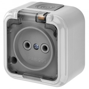 Bylectrica ПРАЛЕСКА АКВА роз. ОУ 1 мест. 16А прозр. крышка серый, IP54 (РА16-296 (02))