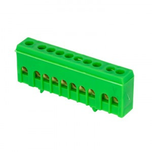 EKF Шина N "Ноль" (нул.) PE 6х9мм 10 отв. латунь желтый изолятор тип "Стойка" на DIN-рейку PROxima s