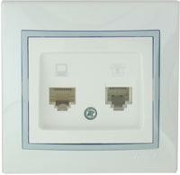 Lezard Мира роз. телеф./компьют. СУ 2 мест. бел. с серой встав. (RJ11+RJ45) (корп.PC)  701-0215-143