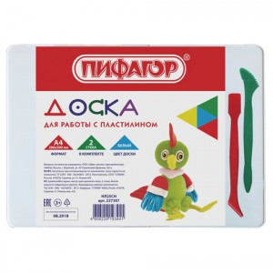 Доска д/работы с пластилином А4, 280х200 мм, ПИФАГОР, белая, 2 стека, 227397