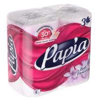 Туалетная бумага PAPIA балийский цветок, 3 слоя, 4 рулона