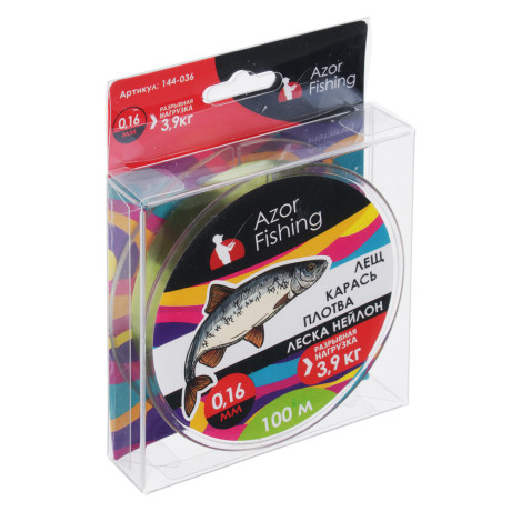 AZOR FISHING Леска "Лещ, Карась, Плотва", нейлон, 100м, 0,16мм, 3,9кг, зеленая