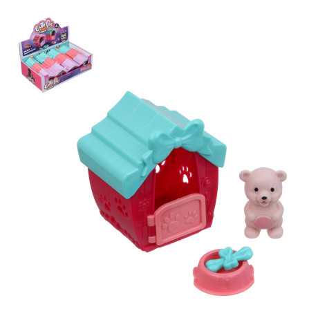 ИГРОЛЕНД Питомец в будке, щенок/медвежонок с акс., 4 пр., PVC, ABS, 6,4х5х7см, 6 видов