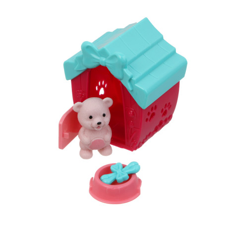 ИГРОЛЕНД Питомец в будке, щенок/медвежонок с акс., 4 пр., PVC, ABS, 6,4х5х7см, 6 видов