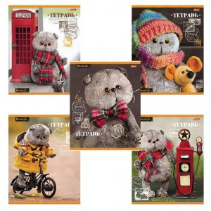 Тетрадь 18 л., HATBER, клетка, обл. мелов.  картон, "Кот Басик", 18Т5В1, T213988