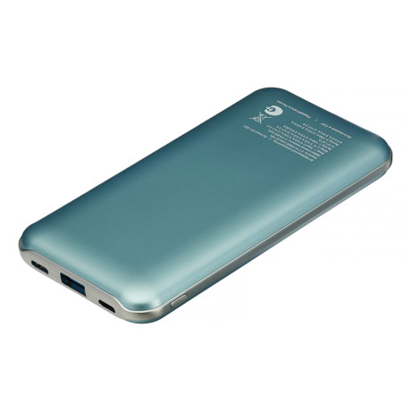 BY Аккумулятор мобильный,10000 мАч, Быстрая зарядка QC3.0,PD,22.5W,Type-C,USB-A,iP, голубой металлик