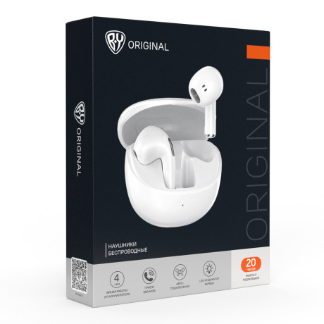 BY Наушники беспроводные TWS Echo, вкладыши, 30/250 мАч, BT5.3, белый