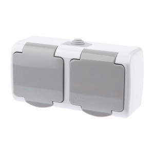 ЭРА Intro Atlantic роз. ОУ 2 мест. серый (земля, штор., крышка) 16А (корп. PC) IP54 5-204-03 0362