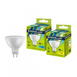 Ergolux MR16 GU5.3 220V  7W(460lm 100°) 3000K 2K матовая 50x47 пластик/алюм. LED-JCDR-7W-GU5.3-3K