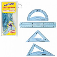 Набор чертежный малый гибкий ЮНЛАНДИЯ &quot;FLEX&quot; (линейка 15 см, 2 треугольника, транспортир), пенал, 21