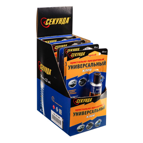 Клей универсальный "Секунда" 30мл, прозрачный, на индивидуальном блистере, 403-108