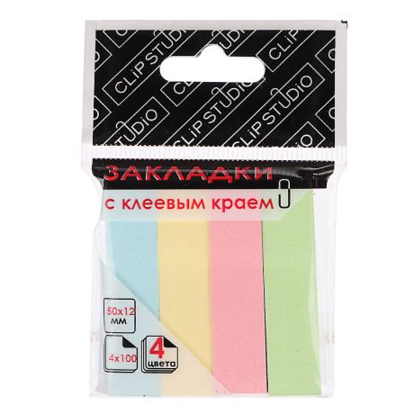 ClipStudio Закладки с клеевым краем бумажные 50x12мм, 4x100 листов, 4 цвета