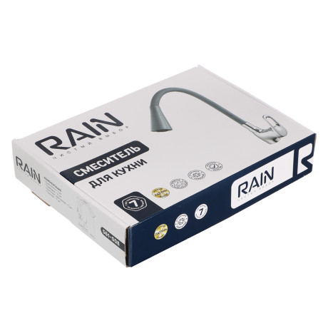 RAIN Смеситель для кухни Веста, гибкий излив, картридж 35мм, латунь, серый/хром