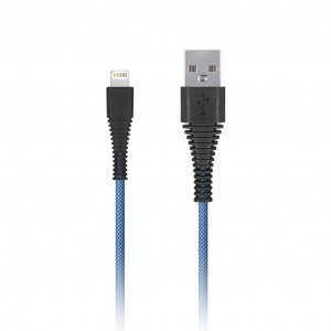 Дата-кабель USB(A)шт. - 8pin шт. (iphone) Smartbuy "карбон",  2.0 м, 2А, син (iK-520n-2 blue)