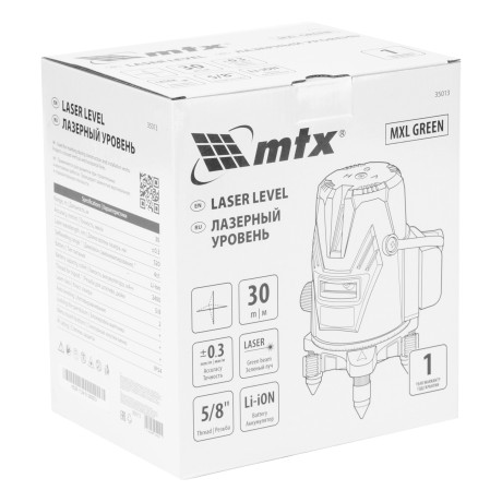 Лазерный уровень MXL GREEN, 30 м, зеленый луч, акк. Li 2400 mAh, сумка, резьба 5/8" MTX