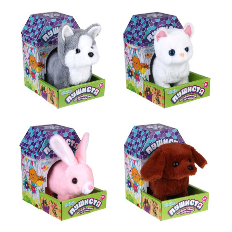 ИГРОЛЕНД Питомец интерактивный "Пушистя", PP, полиэстер, 16-20см, движение, звук, 2хАА, 4 дизайна